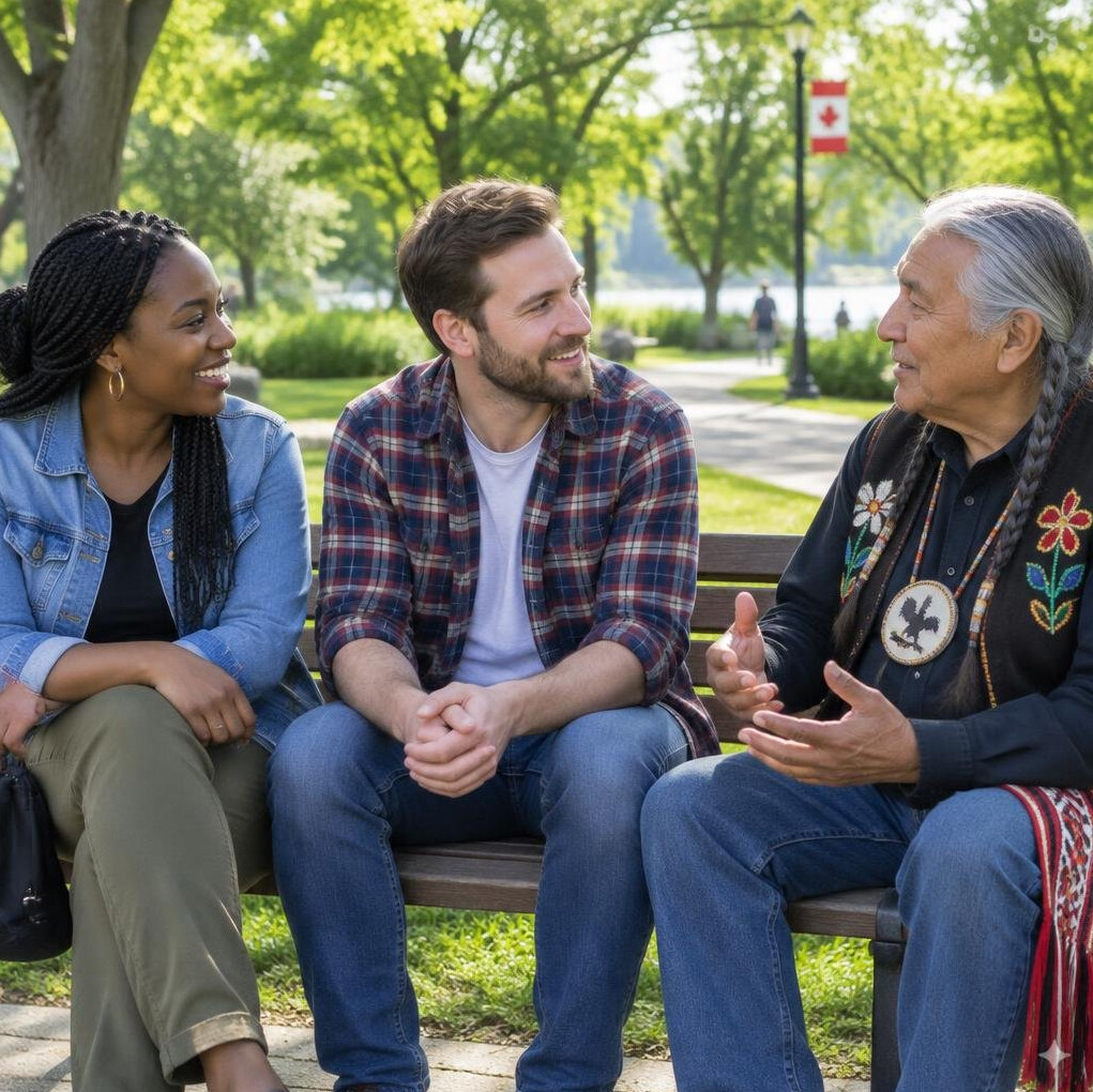 Group of neighbors gathering in a Canadian park